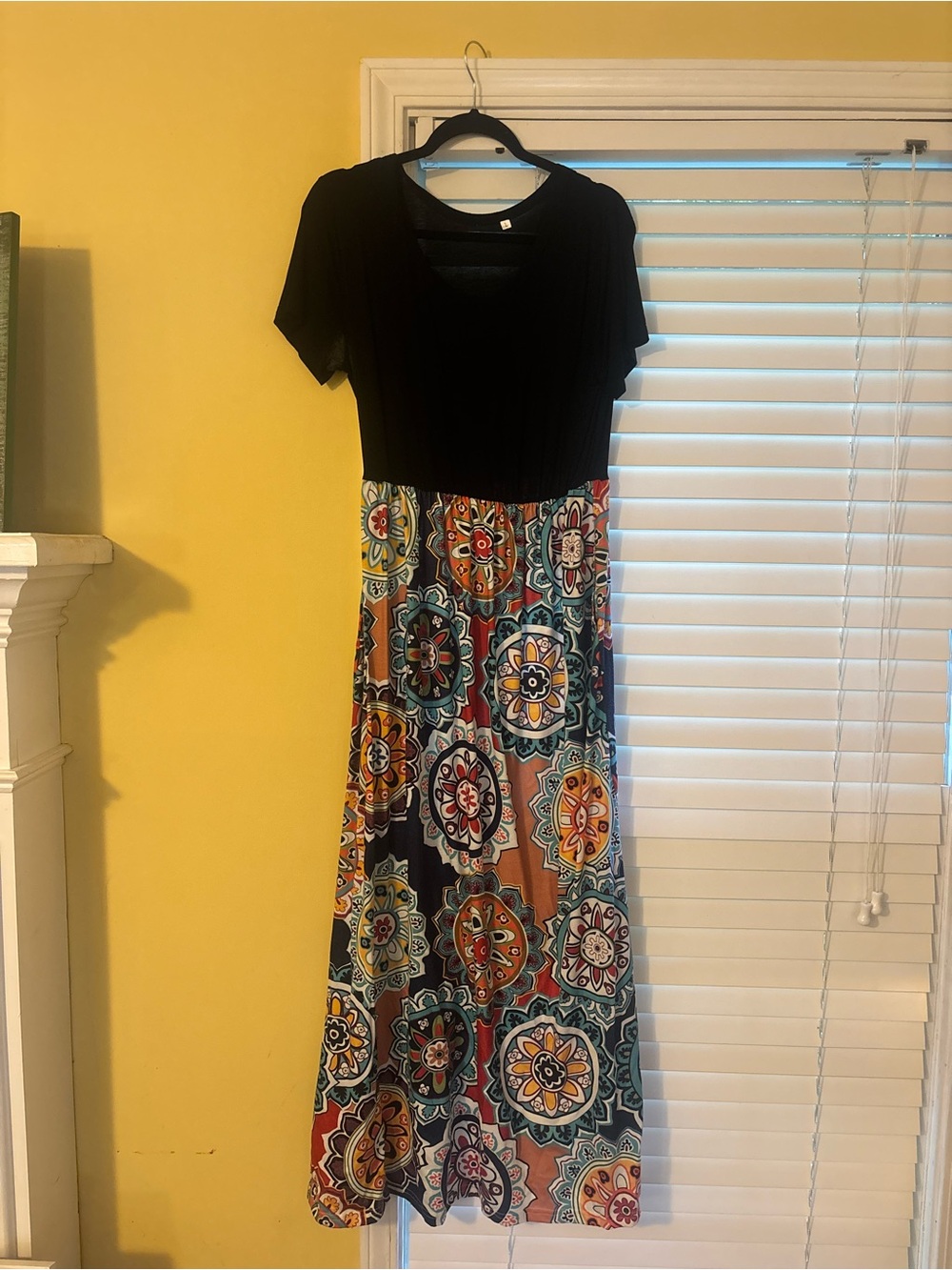 Black Top Multicolor Patterned Maxi Dress
